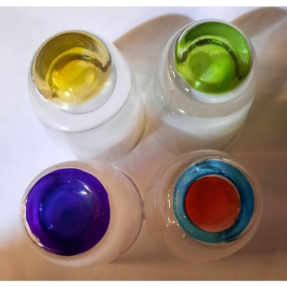Set Of 4 Colorful Bottom Shot Glasses - Yellow Green Red & Blue - Picture 6 of 6